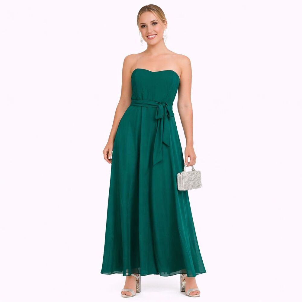 Lulus Strapless Maxi Dress XS Green Formal Prom Wedding Guest Evening Belted